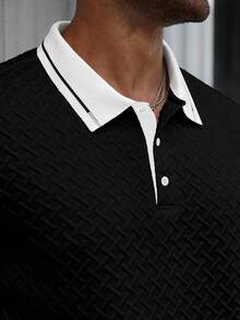 Manfinity Homme Plus Size Men's Casual Colorblock Polo Shirt, Summer - Black - View 5