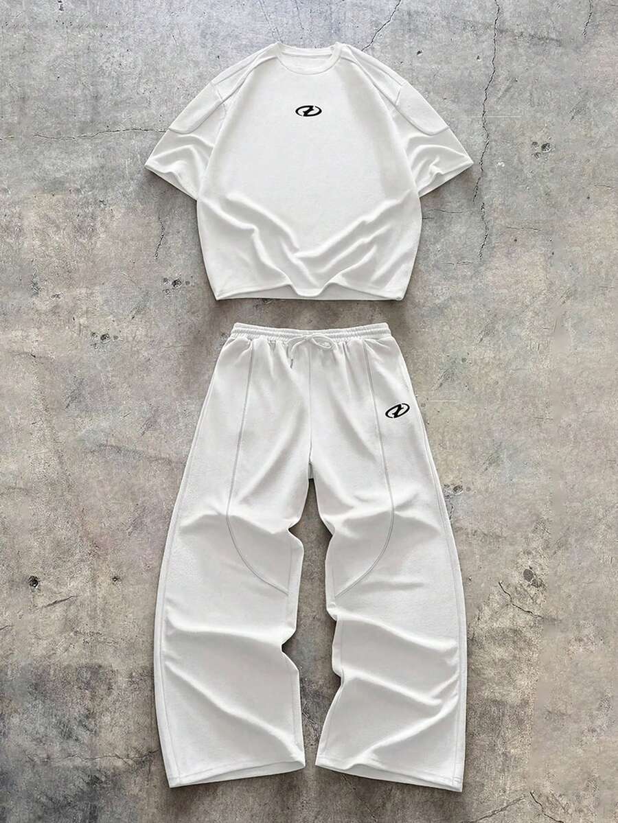 AXEPEAK Men's Casual Short Sleeve T-Shirt And Shorts Set, Summer - White - View 1