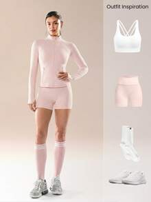 GLOWMODE FeatherFit™ For DD+ Slim-It Streamline Performance Secure Pockets Zip Up Long Sleeve Jacket Low Impact Yoga Pilates Daily Fall - Baby Pink - View 7