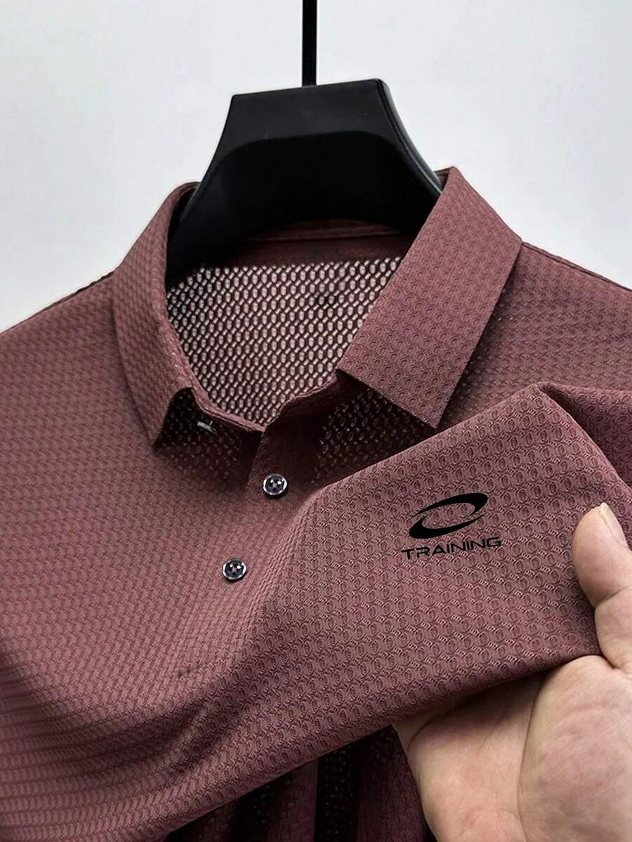 Acti Log 男士休闲运动纽扣 Polo 衫 - 酒紅色 - 查看 1
