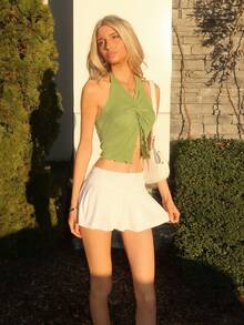 Sydney Algeri La modă, sexy, cu căpăcel, cravată, tiv, cu fantă, cu spate deschis - Verde - Vizualizare 4