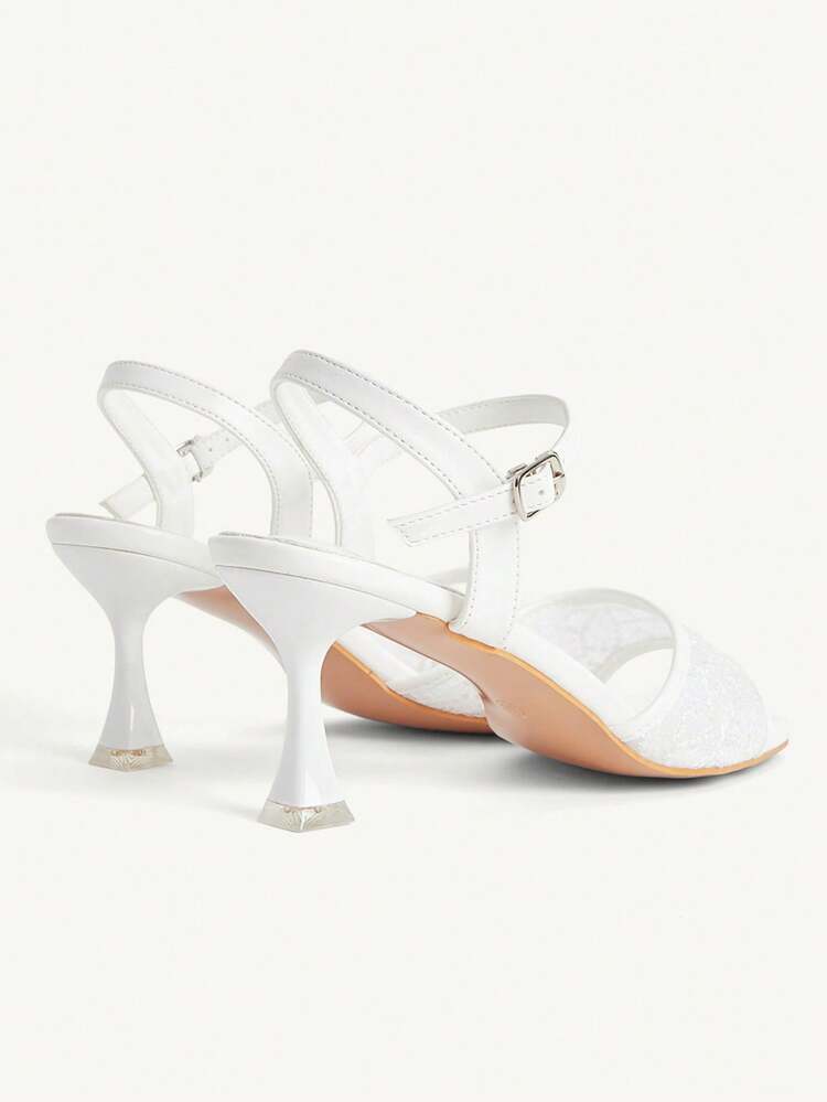 CUCCOO CHICEST Women's Spring/Summer New Square Toe Thick High Heel White Mesh Embroidery Ankle Strap Hollow Out Sandals, Fashionable Elegant Comfortable Sexy Open Toe High Heel Sandals