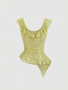 Sweetra Y2K Lace Patchwork Vacation Sweet Versatile Blouse - Green - View 2