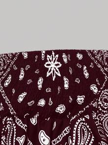 Rometta 大码女士复古腰果花无肩带吊带背心，夏季性感收腰短款不对称下摆宽松碎花衬衫，时尚露背吊带设计，适合丰满身材的女孩 - 酒紅色 - 查看 5