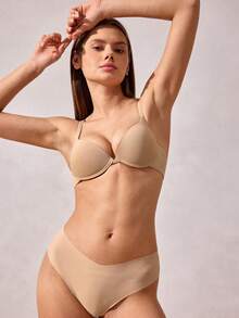 Solid Microfiber Underwire Push Up Bra - Apricot - View 5