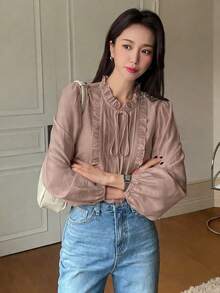 Camisa suelta de uniforme escolar de negocios casual para mujer - Rosa vieja - Ver 3