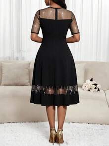 SHEIN Lady Fashionable Party Sequin & Mesh Patchwork Black Dress Party Outfit Casual Long Dresses Summer Dresses For Women Work Outfits For Women Beach Vacation Outfits For Women Spring Work Wear Women Business Professional Women Polka Dot Office Wear For Women Summer Clothes Black Dress For Women Elegant Party Dresses For Women Elegant Long Dress Office Attire For Women Graduation Dresses Elegant Dresses For Women Beach Dresses For Women Formal Dresses Black Dresses For Women Bridesmaid Dress Summer Outfit For Women - Black - View 3