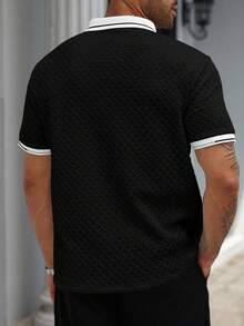 Manfinity Homme Plus Size Men's Casual Colorblock Polo Shirt, Summer - Black - View 2