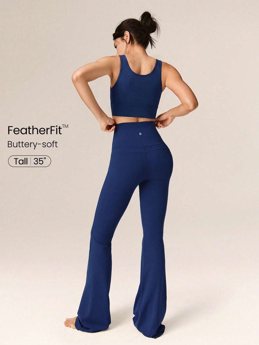 GLOWMODE Quần legging dài ống loe FeatherFit™ Go Groove 35 inch, thích hợp cho yoga, pilates, tập luyện và mặc hàng ngày vào mùa thu đông. - Dark Blue - Xem 1