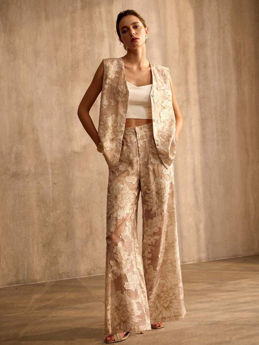 MOTF PREMIUM QUẦN ỐNG THẲNG MÀU KHAKI DẠNG VẢI JACQUARD DÀNH CHO NỮ - Màu Khaki - Xem 1
