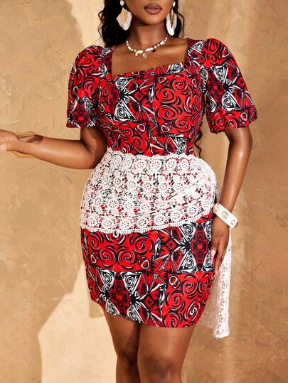 Lunelith SHEIN Lunessa Elegant Floral Print Dress For Women, Suitable For Vacation, Date, Evening Party