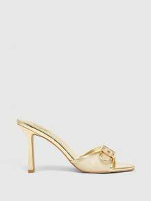 CUCCOO SZL Sandalias elegantes de tacón alto con diseño de hebilla dorada y malla de PU dorada, con puntera redonda, de moda y sexy - PU dorada - Ver 3