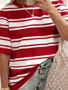 EMERY ROSE Women's Striped Short-Sleeved T-Shirt, Casual Outdoor Wear, Loungewear - Multicolor - View 3