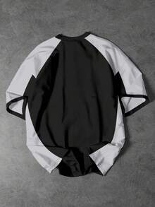 Aesthetic Post 加大码男士字母印花短袖休闲撞色T恤 - 灰色 - 查看 2