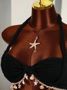 Amplova Rope, Starfish & Shell Decor Cropped Tank Top And Mini Skirt 2 Pieces Set - Black - View 4