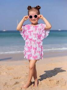 Girls Butterfly Print Random Print Sunscreen Cover-Up Beach Dress Vacation Outfit Girls Cover Up Beach Cover Up Kids Girls Beach Cover Ups Girl Swimsuit With Cover Up Beach Dress For Kids Kids Summer Outfits For Girls Beach Wear For Kids Summer Clothes For Kids Girl Swimsuit Cover Up Kids Beach Poncho - Pink - View 1