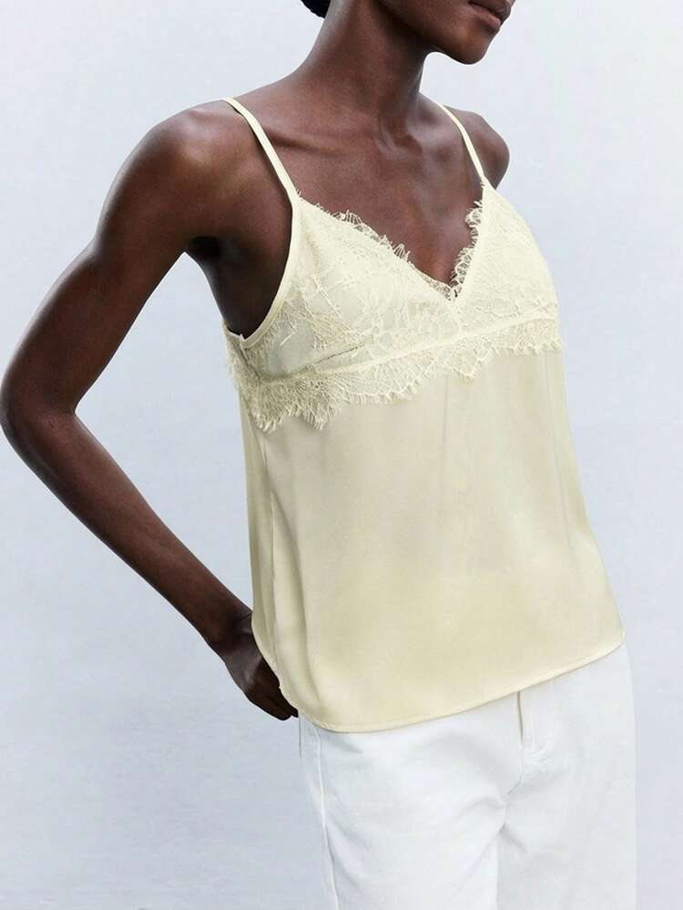 SHEIN Maija MAIJA サマー エレガントなタイフロント バックレス サテンスリップキャミソール