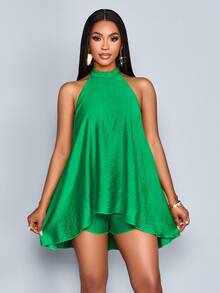 SOLERSUN Women's Spring & Summer Elegant Commuting Solid Color Halter Neck Backless Sleeveless Jumpsuit - Green - View 5