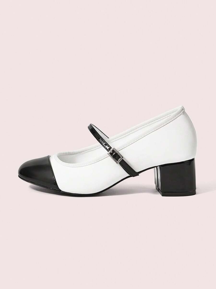 CUCCOO DOLLMOD 女士时尚蝴蝶结玛丽珍高跟鞋 - 黑與白 - 查看 1