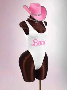 Amplova 亮面面料性感深V领女士连体衣 - 白色 - 查看 5