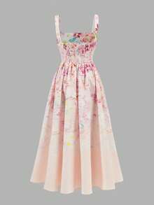 Tween Girl Casual Everyday Pink Floral Pattern A-Line Spaghetti Strap Dress - Pink - View 5