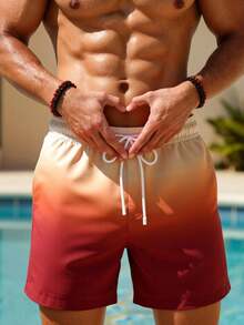 Azuldrift Men's Gradient Drawstring Casual Beach Shorts - Coffee Brown - View 7