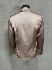 Manfinity Dauomo Camisa de manga larga con cruce frontal minimalista casual para hombres - Caqui - Ver 5