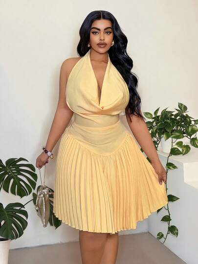 Maweii 大码性感优雅露肩露背蝴蝶结连衣裙