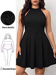 Enliva 大码女装春夏时尚休闲舒适日常无袖黑色短裙，Y2K街头风，外出穿搭，邮轮度假装，曲线美连衣裙，返校季连衣裙，适合苹果型和圆润身材 - 黑色 - 查看 1