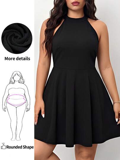 Enliva 大码女式春夏时尚休闲舒适日常无袖腰黑色短裙、Y2k 服装、街头服饰、外出服装、巡航女装、曲线可爱连衣裙、返校节连衣裙、返校