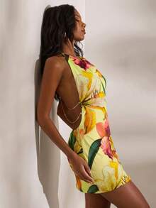 Opulessa Đầm ngắn ôm sát cổ yếm bằng vải dệt kim dành cho nữ - Nhiều màu - Xem 4