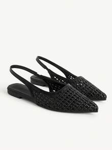 CUCCOO CHICEST Ladies Pointed Real Woven Splicing Daily Travel Casual Versatile Fashion Sandals Flat - Black - View 2