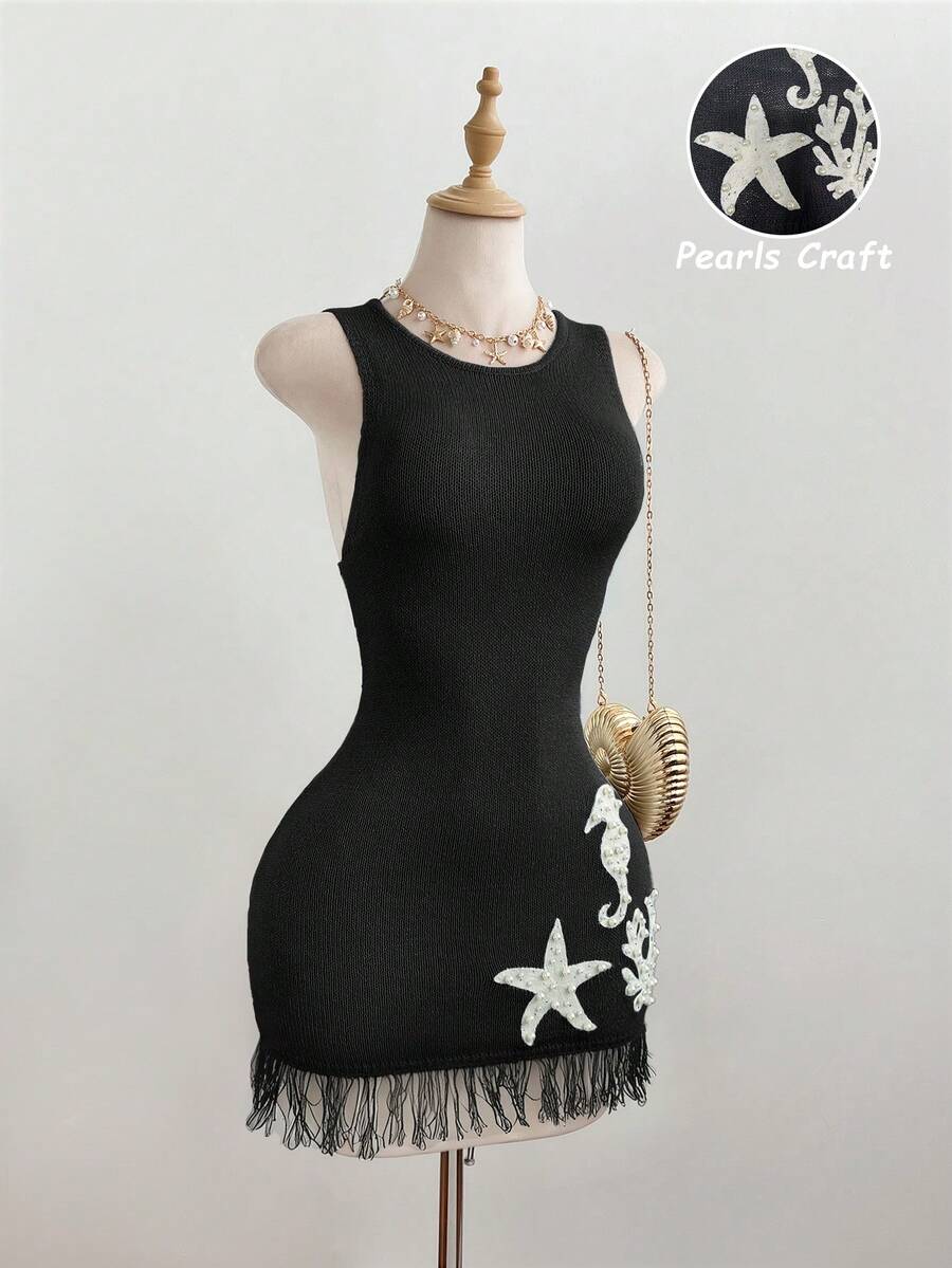 Flirla 性感时尚无袖毛衣连衣裙 - 黑色 - 查看 1