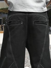 Manfinity EMRG Men's Black Curved Knife Casual Denim Jeans - Black - View 6