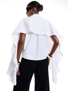 LYSMO 女士纯色领结设计休闲百搭日常衬衫 - 白色 - 查看 2