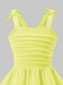 Girls' Elegant Solid Color 3D Bow Ruffle Strap Dress, Suitable For Outings, Parties And Events In Spring/Summer Kids Dresses Yellow Young Girl Summer - Yellow - View 6