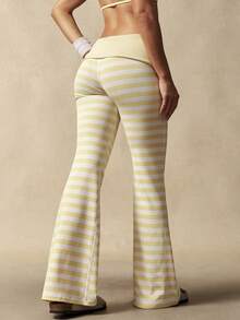 VARSIVA Women's Striped Fold-Over Waist Flare Leg Sports Pants - Multicolor - View 2