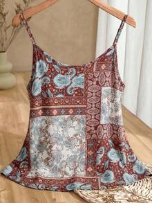EMERY ROSE Top de tirantes estilo bohemio versátil para salidas de verano, blusas y tops para mujeres, tops bohemios para mujeres, tops de verano para mujeres, top de tirantes bohemio, top de verano, conjunto bohemio para mujeres, top camiseta para mujeres, tops de camisola para mujeres - Marrón - Ver 2