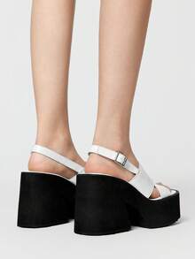 Sugerpunk Giày sandal đế xuồng thời trang và thoải mái dành cho nữ, hoàn hảo cho mùa xuân và mùa hè, với thiết kế lấy cảm hứng từ phong cách punk, mũi vuông đơn giản, chất liệu da mềm mại, họa tiết đan chéo, hở mũi, thoải mái cho kỳ nghỉ, câu lạc bộ đêm, tiệc tùng và sử dụng hàng ngày. - trắng - Xem 5