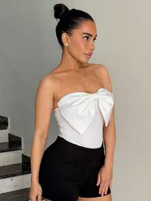 Milla Jasmine 女士優雅單肩連體衣，配有蝴蝶結 - 白色 - 查看 2