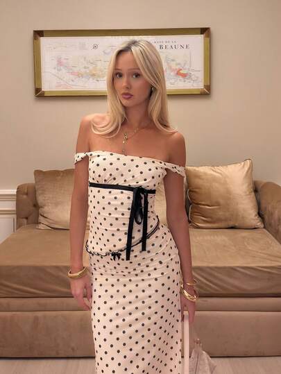 Theaadoraa 女式波尔卡圆点两件套：不对称下摆上衣和低腰鱼尾裙，带蝴蝶结装饰，复古，复古，两件套夏季套装，婚礼宾客，度假，女士生日服装，乡村音乐会服装，女士音乐会服装，波西米亚风，度假两件套，女士夏威夷服装，女士早午餐服装