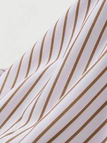 GlowEve CURVE Damen Sommer gestreiftes Patchwork einfarbiges Kleid mit ausgestelltem Kragen und Kurzarm, geeignet für französische Sommerausflüge, Büropendeln, Muttertag, Lehrertag - Verschiedenfarbig - Übersicht 3