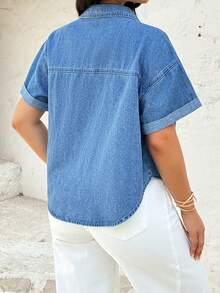 Rivivi Fashionable Casual Turndown Collar Button Washed Denim Jacket - Medium Wash - View 2