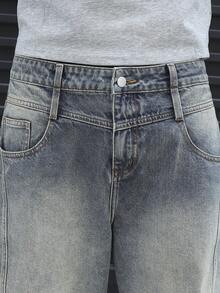 Manfinity EMRG Quần jeans nam dáng suông màu xanh dương cổ điển, ống cong, kiểu dáng thường ngày. - Rửa nhẹ - Xem 5
