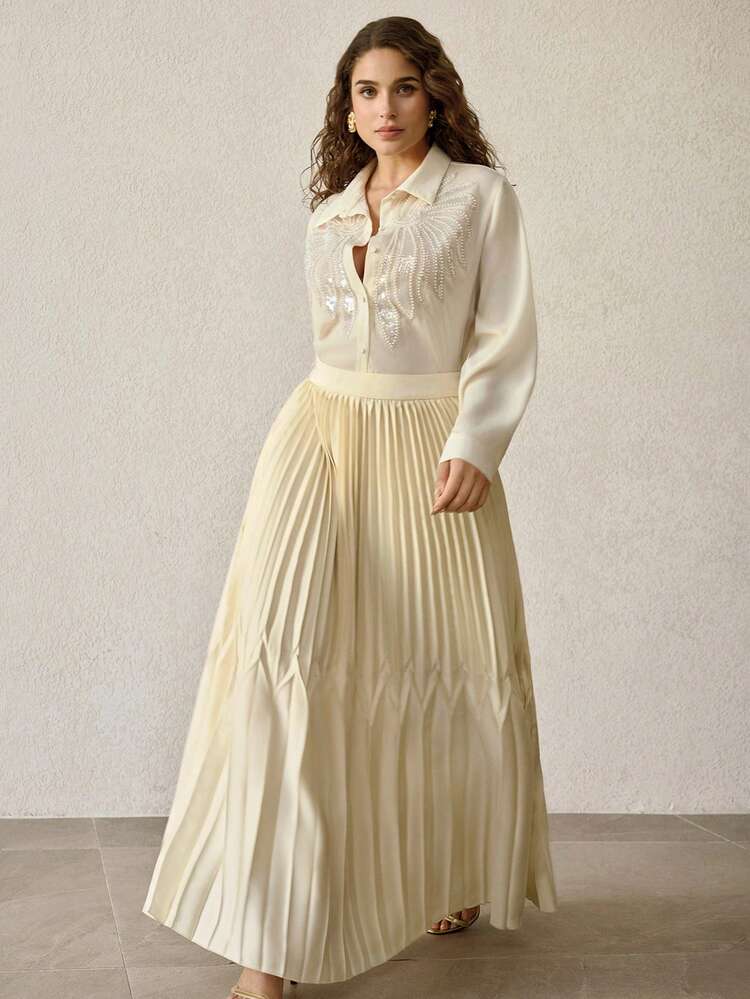 PLUS SIZE SOLID COLOR PLEATED SKIRT