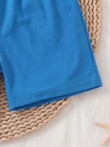 Baby Boy Letter & Fish Print Round Neck Top And Shorts Casual Daily Outfit - White - View 7