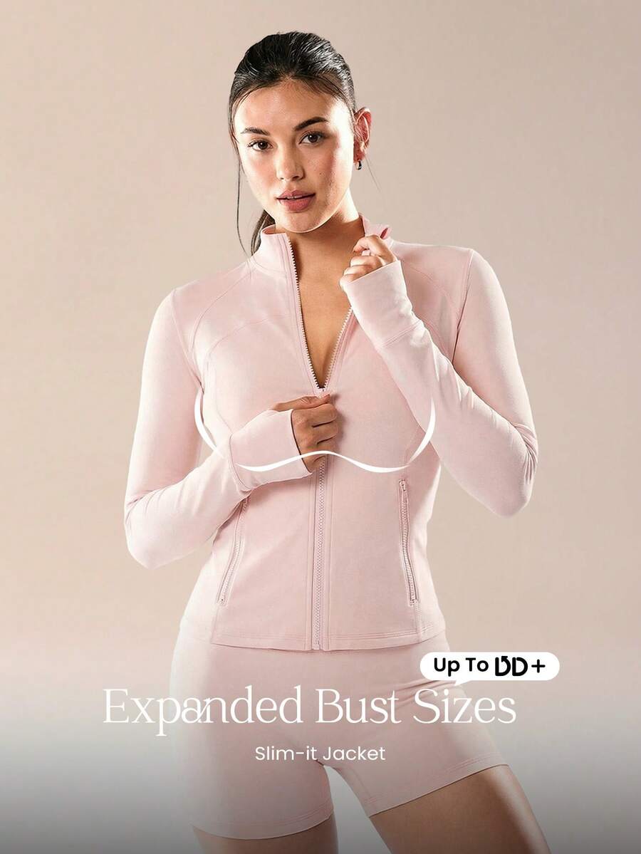GLOWMODE FeatherFit™ For DD+ Slim-It Streamline Performance Secure Pockets Zip Up Long Sleeve Jacket Low Impact Yoga Pilates Daily Fall - Baby Pink - View 1