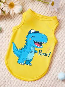 PETSIN 1件恐龙字母印花宠物背心，柔软透气，黄色设计 - 黃色 - 查看 1