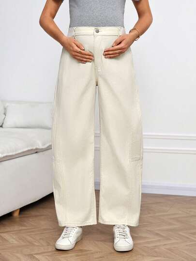 SHEIN 孕妇休闲百搭日常穿搭阔腿牛仔裤