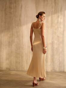 MOTF PREMIUM WOMEN'S SLIM FIT KNOT KNITTED DRESS, SPRING/SUMMER - Apricot - View 7